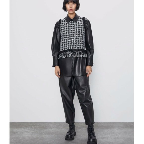 Zara Sweaters Zara Knit Tweed Houndstooth Fringed Sweater Vest